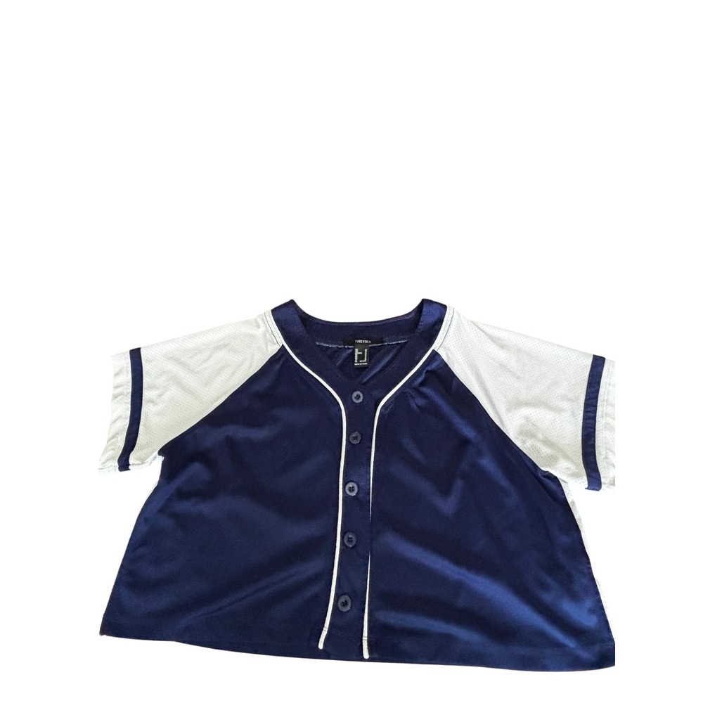 Forever 21 Navy Blue White Mesh Cropped Baseball Jersey Top Medium